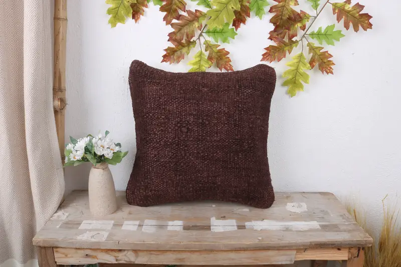 Cushion Case, Bolster Pillow Cover, Interior Designer Pillow, 16x16 Brown Pillow Cover, Couch Cushion Case, Pillow for Couch, Kilim Cushion Sham - 1