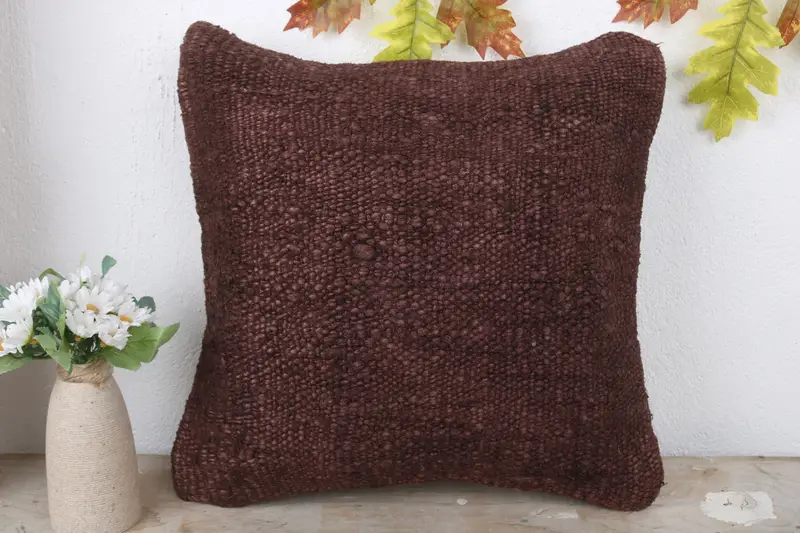 Cushion Case, Bolster Pillow Cover, Interior Designer Pillow, 16x16 Brown Pillow Cover, Couch Cushion Case, Pillow for Couch, Kilim Cushion Sham - 2