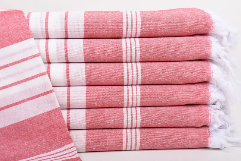 Beach Towel Monogrammed Turkish Cotton Red Stripes, 67x36 Inches