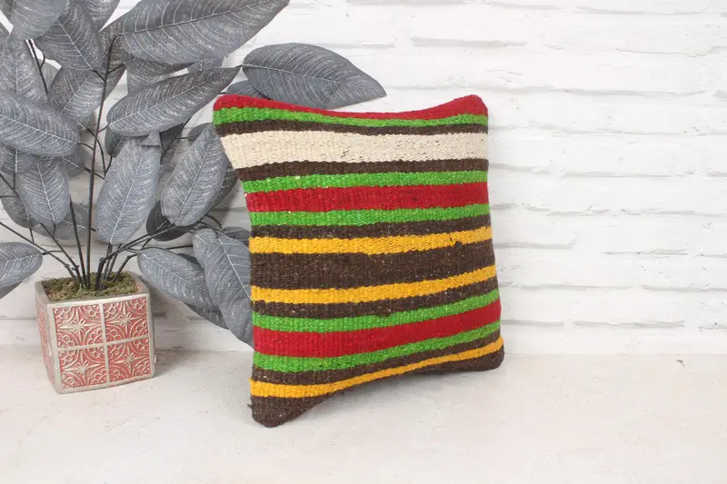 Gift Pillow, Vintage Kilim Pillow, Anatolian Pillow, 14x14 Green Pillow, Cushion Case, Wool Kilim Pillow Cushion Cover, Pillow for Couch - 3