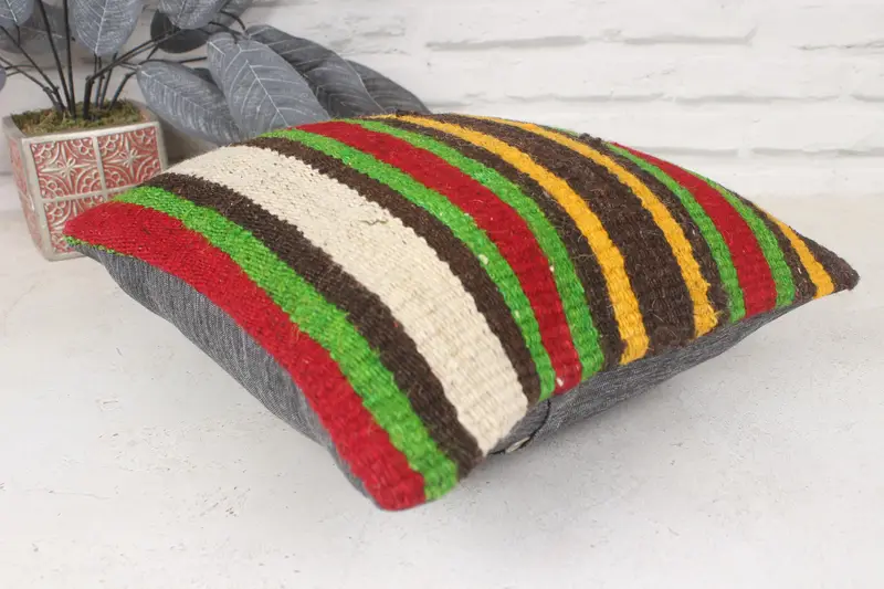 Gift Pillow, Vintage Kilim Pillow, Anatolian Pillow, 14x14 Green Pillow, Cushion Case, Wool Kilim Pillow Cushion Cover, Pillow for Couch - 6