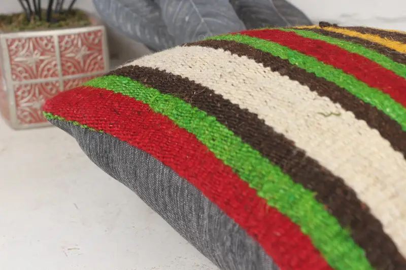 Gift Pillow, Vintage Kilim Pillow, Anatolian Pillow, 14x14 Green Pillow, Cushion Case, Wool Kilim Pillow Cushion Cover, Pillow for Couch - 7
