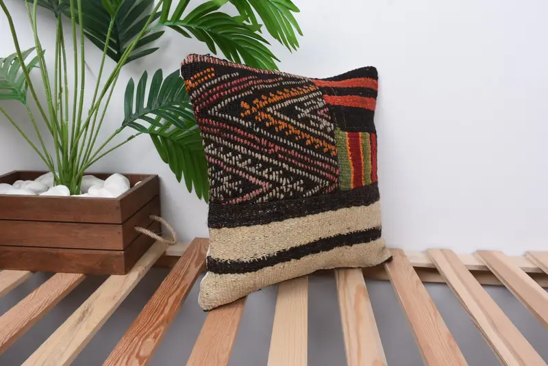 Kilim Cushion Sham, Southwestern Cushion Cover, 14x14 Brown Cushion, Pillow Cover, Luxury Cushion Case, Kilim Pillow, Antique Pillows, Sofa Cushion - 4
