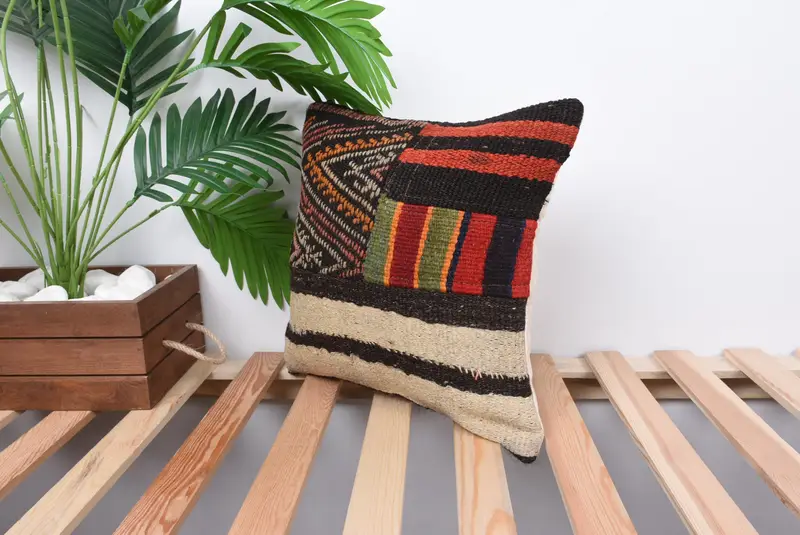 Kilim Cushion Sham, Southwestern Cushion Cover, 14x14 Brown Cushion, Pillow Cover, Luxury Cushion Case, Kilim Pillow, Antique Pillows, Sofa Cushion - 5