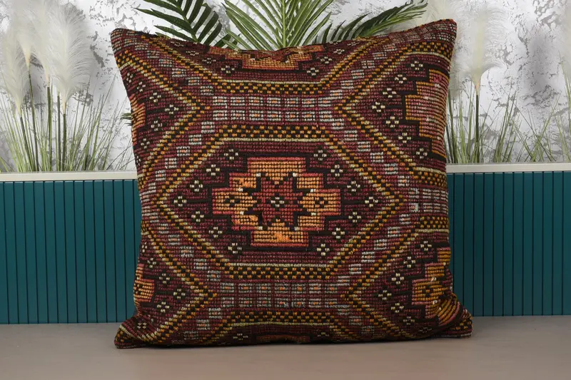 Throw Moroccan Seasonal Decor Pillow Sham, DesignerOrange 80x80 cm Wool Geometric Euro Sham - 1