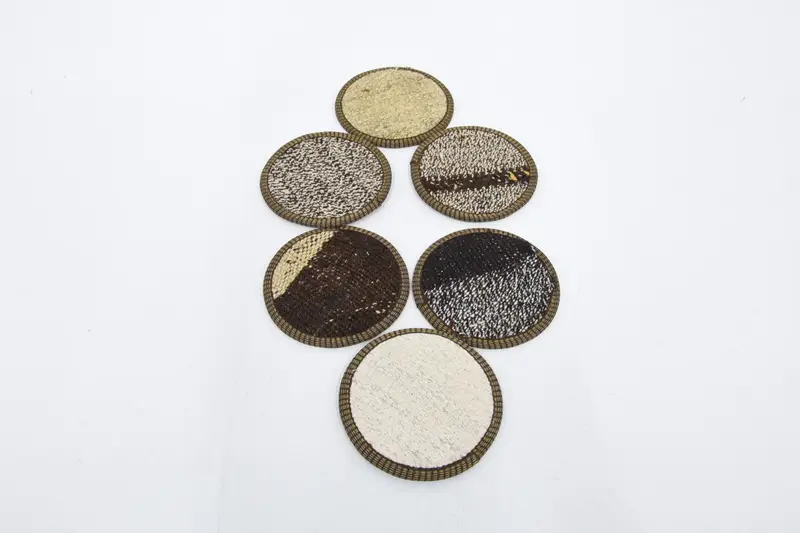 Bohemian Round Coaster, Brown and White Coaster