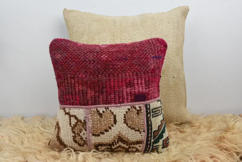 Turkish Pillow, Car Cushion Cover, Sofa Bolster Pillow Case, 14x14 White Pillow, Handmade Kilim Cushion, Antique Pillows, Pillow Cover - 6