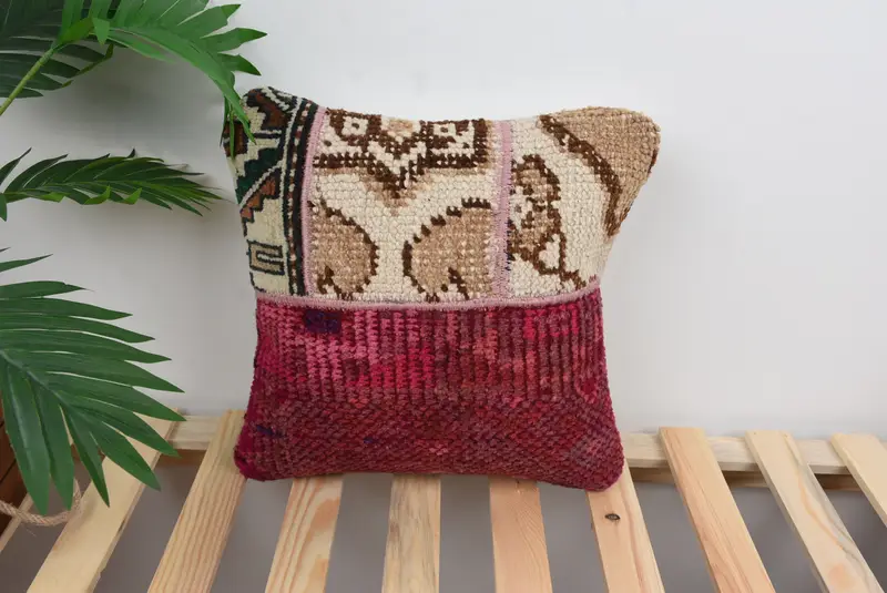 Turkish Pillow, Car Cushion Cover, Sofa Bolster Pillow Case, 14x14 White Pillow, Handmade Kilim Cushion, Antique Pillows, Pillow Cover - 1