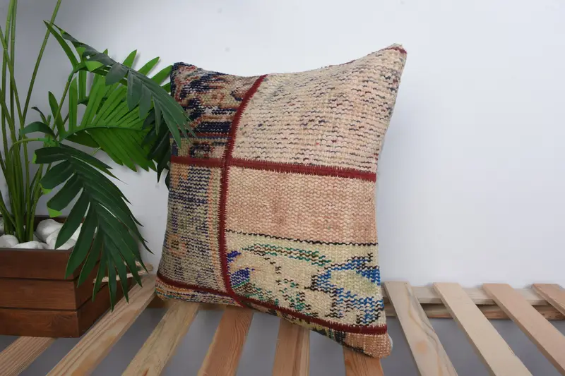 Tapestry Pillow Case, Gift Pillow, Pillow, Boho Pillow Sham Cover, 16x16 Blue Pillow, Ethnical Kilim Rug Pillow, Floor Cushion Cover - 5