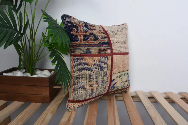 Tapestry Pillow Case, Gift Pillow, Pillow, Boho Pillow Sham Cover, 16x16 Blue Pillow, Ethnical Kilim Rug Pillow, Floor Cushion Cover - 4