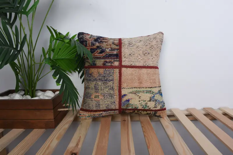Tapestry Pillow Case, Gift Pillow, Pillow, Boho Pillow Sham Cover, 16x16 Blue Pillow, Ethnical Kilim Rug Pillow, Floor Cushion Cover - 1