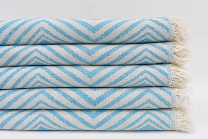 Wedding Gifts Towel Turquoise Zigzag Design, Organic Cotton, 70x40 Inches