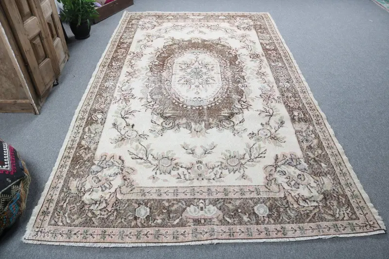 Türk Büyük Halı, 5.7x9.7 ft Vintage Halı, Kahverengi Oushak Yün Halı - 1