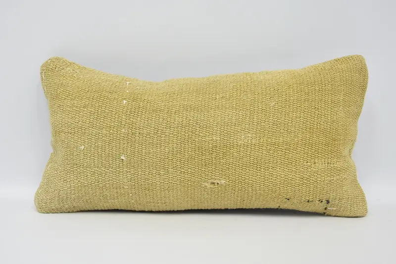Rectangle Beige Turkish Pillow Sham, Antique 8x16 inch Plaid Pillow - 1