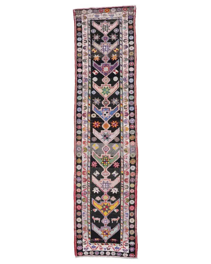 Canlı Gökkuşağı Halı, 2,9x11,5 ft Çiçekli ve Paisley