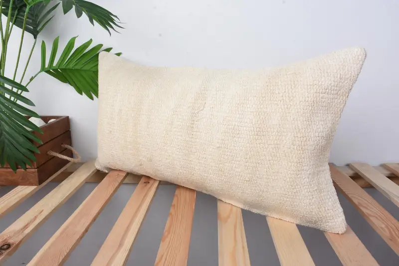 12x24 Beige Pillow, Cushion, Designer Throw Pillow Sham, Vintage Kilim Pillow, Boho Pillow, Cozy Throw Pillow Sham, Kilim Cushion Sham - 4