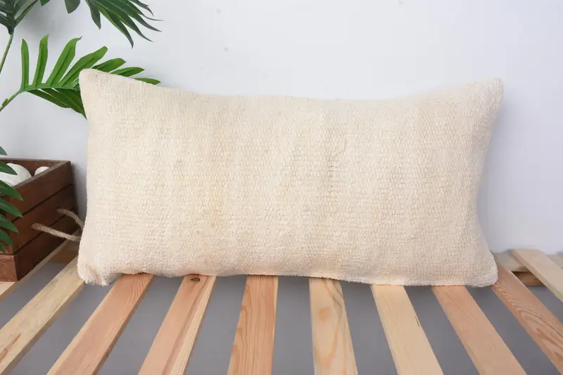 12x24 Beige Pillow, Cushion, Designer Throw Pillow Sham, Vintage Kilim Pillow, Boho Pillow, Cozy Throw Pillow Sham, Kilim Cushion Sham - 1