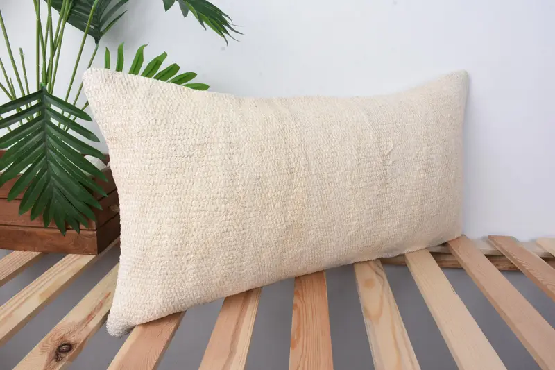 12x24 Beige Pillow, Cushion, Designer Throw Pillow Sham, Vintage Kilim Pillow, Boho Pillow, Cozy Throw Pillow Sham, Kilim Cushion Sham - 5