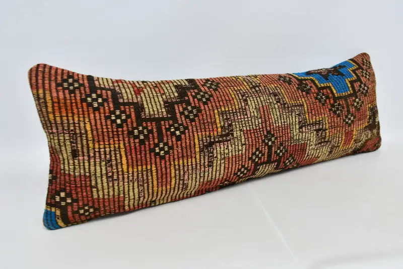 Turkish Kilim Pillow, Wholesale Pillow Sham, 16x48 Red Pillow Cover, Cushion Case, Turkish Pillow, Handmade Kilim Cushion - 3