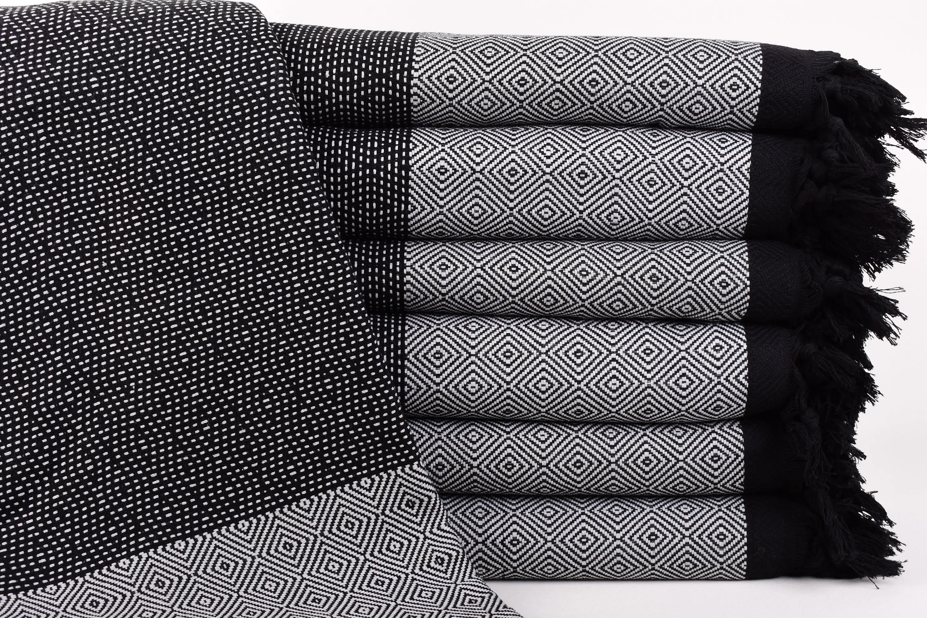Turkish Organic Cotton Gray Diamond Blanket, 99x79 Inches - 1