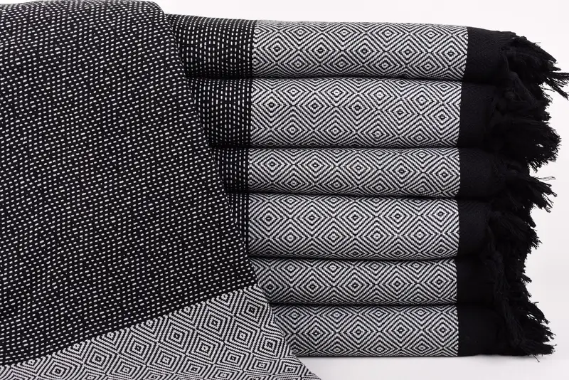 Turkish Organic Cotton Gray Diamond Blanket, 99x79 Inches