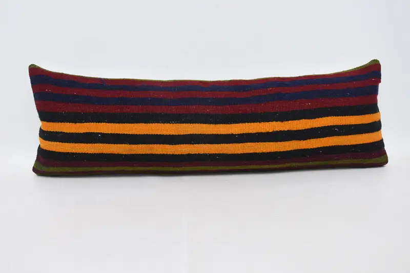 Turkish Rectangle Orange Pillowcase, Striped 12x36 inch Moroccan Pillow Cover - 1