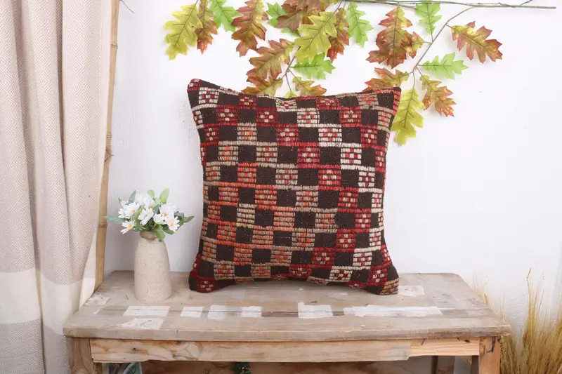 Pillow Case, Ethnic Pillow Cover Cushion Case, Pillow for Sofa, Boho Pillow Sham Cover, Floor Cushion Case, Vintage Pillow, 18x18 Orange Pillow Case - 1