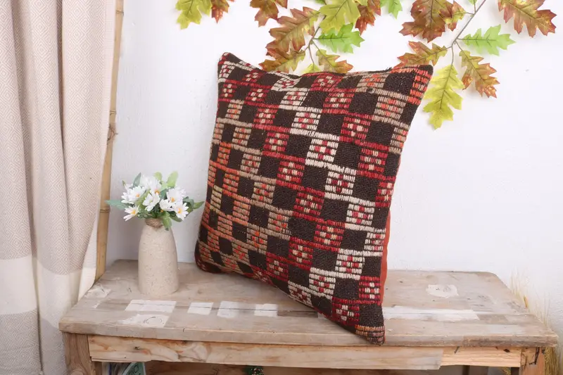 Pillow Case, Ethnic Pillow Cover Cushion Case, Pillow for Sofa, Boho Pillow Sham Cover, Floor Cushion Case, Vintage Pillow, 18x18 Orange Pillow Case - 4