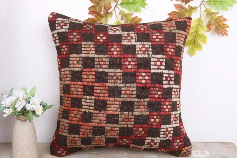 Pillow Case, Ethnic Pillow Cover Cushion Case, Pillow for Sofa, Boho Pillow Sham Cover, Floor Cushion Case, Vintage Pillow, 18x18 Orange Pillow Case - 2