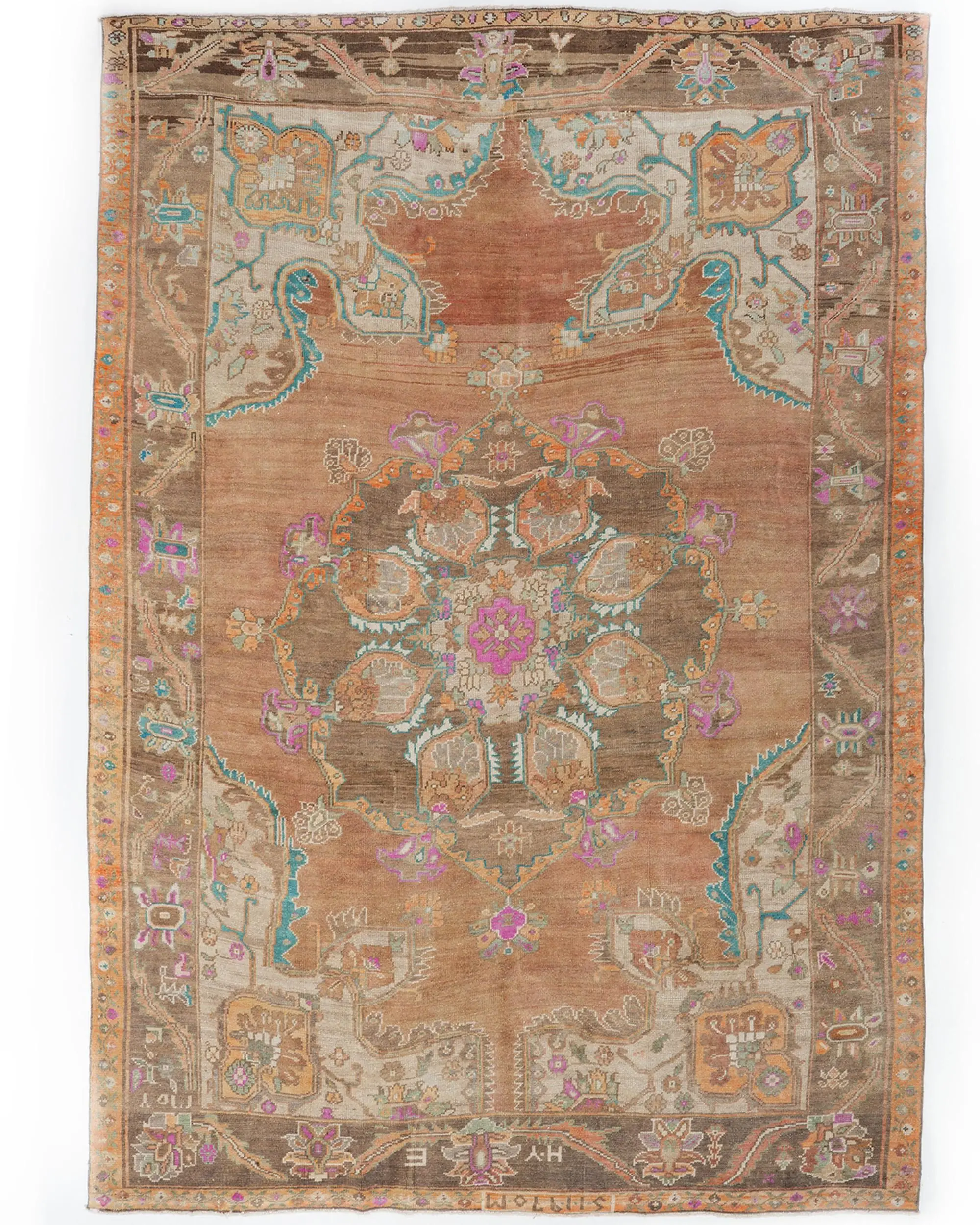 Vintage Turkish Rug, 7.6x11.3 ft Rug, Brown Orange Rug - 1