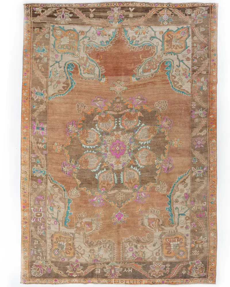 Kahverengi ve Mor Halı, 7,6x11,3 ft Zarif İlave