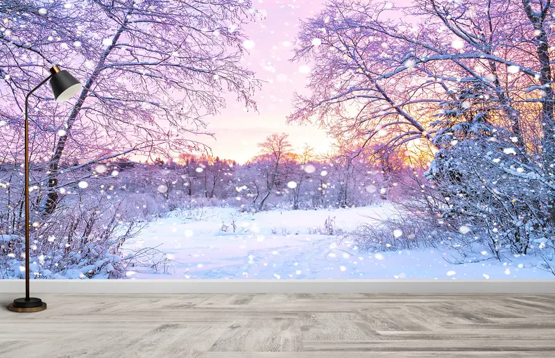 Zarif Baskılı Kar Manzaralı Duvar Kağıdı: Kış Doğa Manzarası