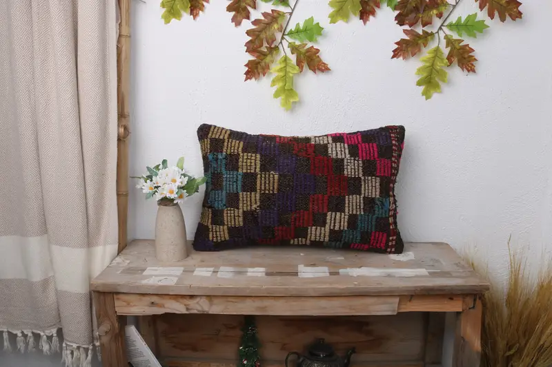 Pillow for Couch, 12x20 Blue Cushion Case, Personalized Gift Pillow Pillow, Ethnical Kilim Rug Pillow, Interior Designer Pillow, Pillow Sham - 1