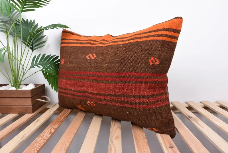 Outdoor Throw Pillow Cover, Nomadic Cushion Cover, Vintage Kilim Pillow, Boho Pillow, Vintage Pillow, Pillow Sham, 20x28 Brown Cushion Cover - 5