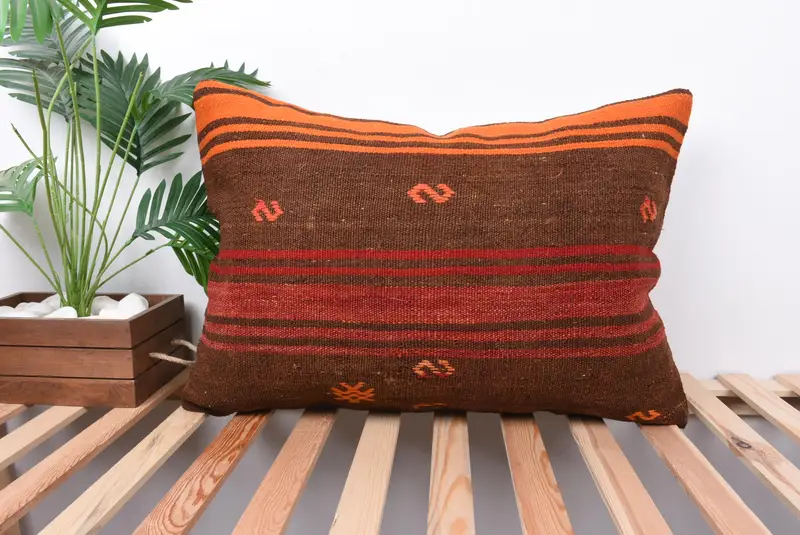 Outdoor Throw Pillow Cover, Nomadic Cushion Cover, Vintage Kilim Pillow, Boho Pillow, Vintage Pillow, Pillow Sham, 20x28 Brown Cushion Cover - 1