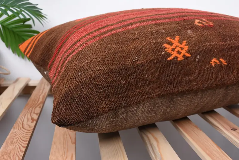 Outdoor Throw Pillow Cover, Nomadic Cushion Cover, Vintage Kilim Pillow, Boho Pillow, Vintage Pillow, Pillow Sham, 20x28 Brown Cushion Cover - 6