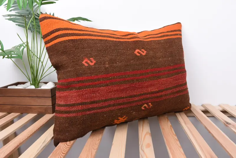 Outdoor Throw Pillow Cover, Nomadic Cushion Cover, Vintage Kilim Pillow, Boho Pillow, Vintage Pillow, Pillow Sham, 20x28 Brown Cushion Cover - 4