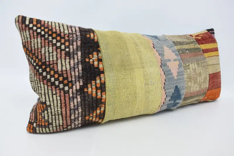 Outdoor Bolster Cushion Case, Kilim Cushion Sham, Pillow, Boho Pillow, Authentic Cushion, 16x36 Green Pillow Cover, Boho Pillow Sham Cover - 3