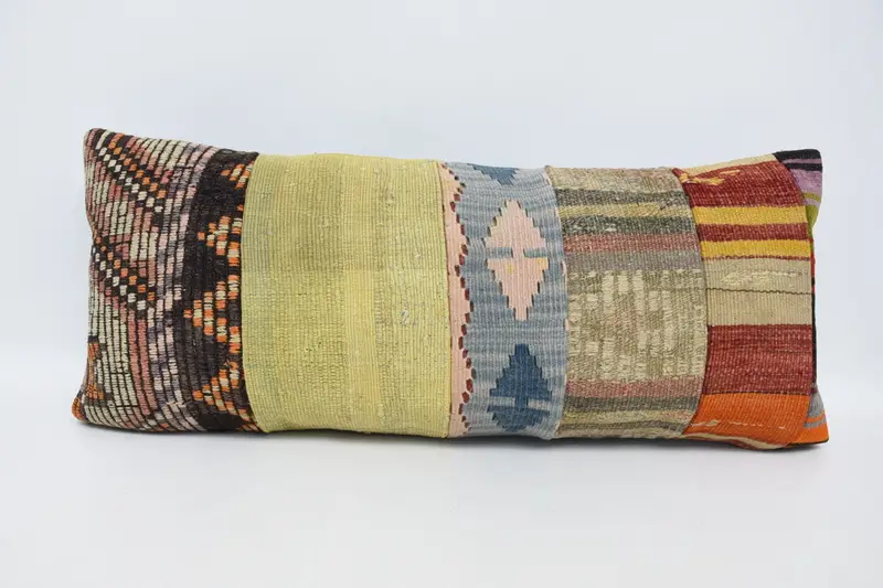 Outdoor Bolster Cushion Case, Kilim Cushion Sham, Pillow, Boho Pillow, Authentic Cushion, 16x36 Green Pillow Cover, Boho Pillow Sham Cover - 1