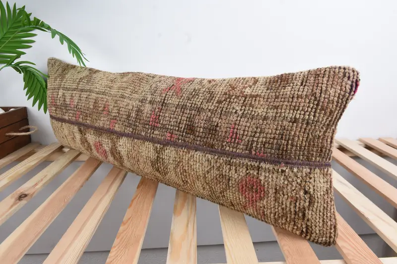 Armchair Pillow Sham, Pillow Sham, Ethnical Kilim Rug Pillow, Vintage Kilim Pillow, Kilim Cushion Sham, 12x36 Brown Cushion Case - 5