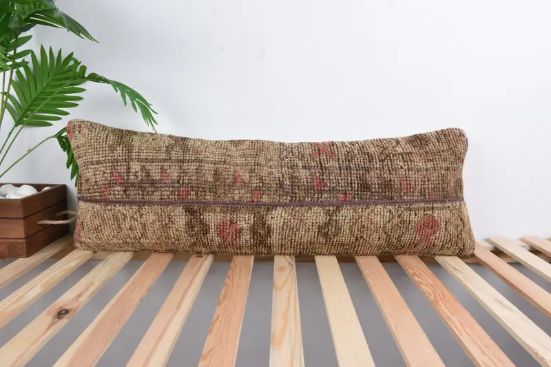 Armchair Pillow Sham, Pillow Sham, Ethnical Kilim Rug Pillow, Vintage Kilim Pillow, Kilim Cushion Sham, 12x36 Brown Cushion Case - 1