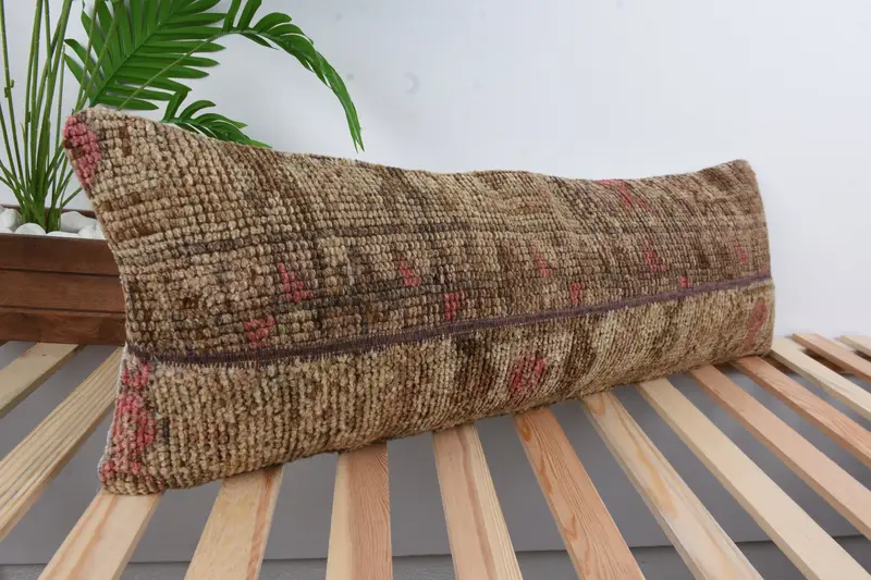 Armchair Pillow Sham, Pillow Sham, Ethnical Kilim Rug Pillow, Vintage Kilim Pillow, Kilim Cushion Sham, 12x36 Brown Cushion Case - 4