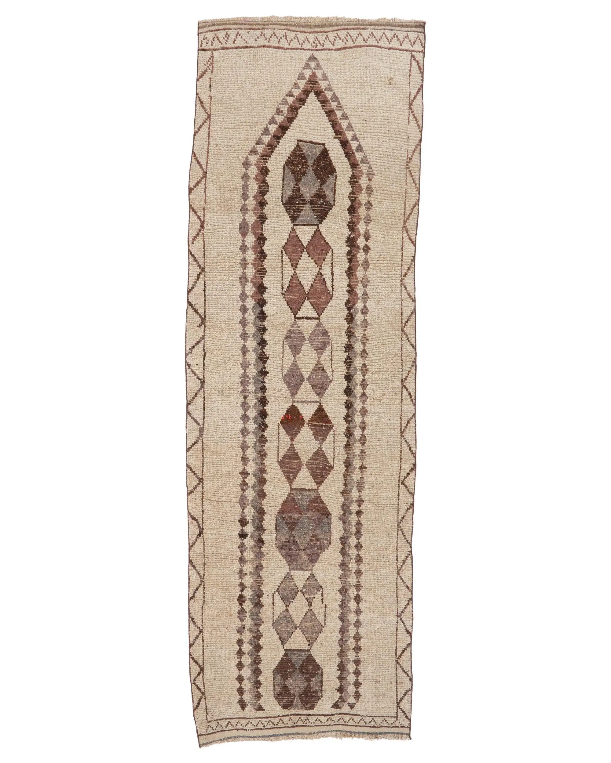 Türkischer Vintage Teppich, 3,3x10,7 ft Herki Teppich, Brauner Läufer Abstrakter Teppich - 1