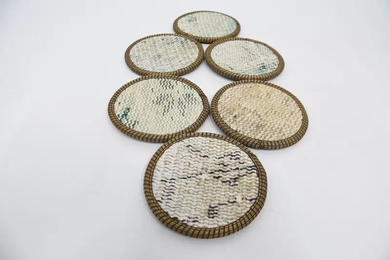 Elegant White and Beige Kilim Coaster, Durable Drink Coaster
