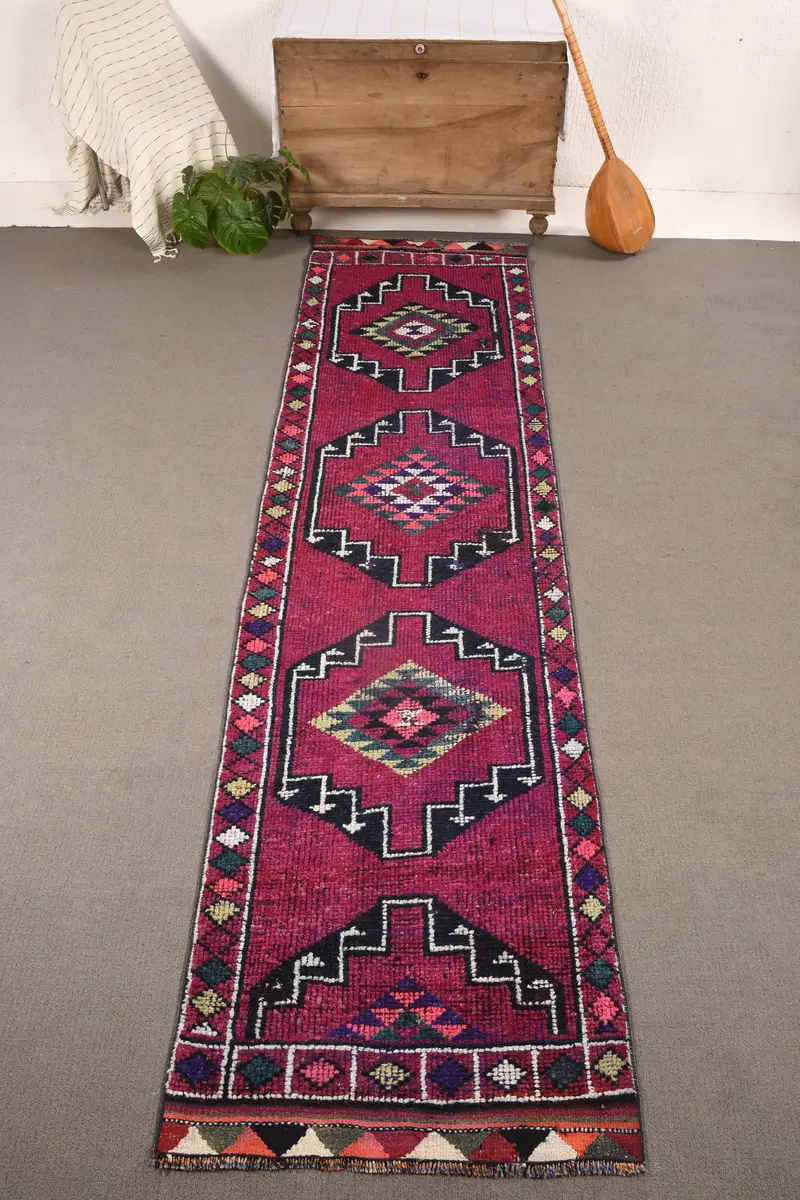 2,7x10,5 ft Teppich, türkischer Vintage Läuferteppich, lila Herki Wollteppich - 1