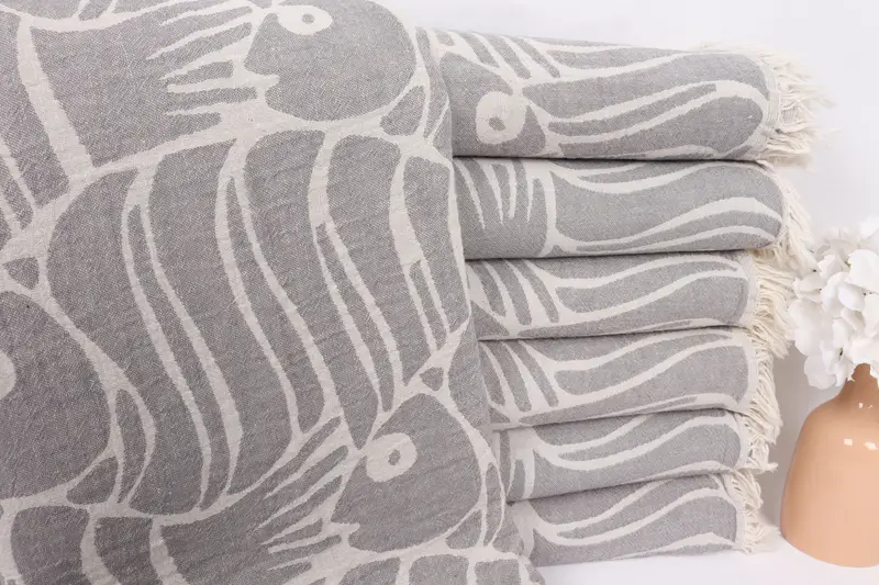 Thanksgiving Tablecloth, Valentines Day Gift For Him, 70x60 Cotton Fish Design Towel, Wedding Favors, Personalized Gifts, Monogram Blanket - 1