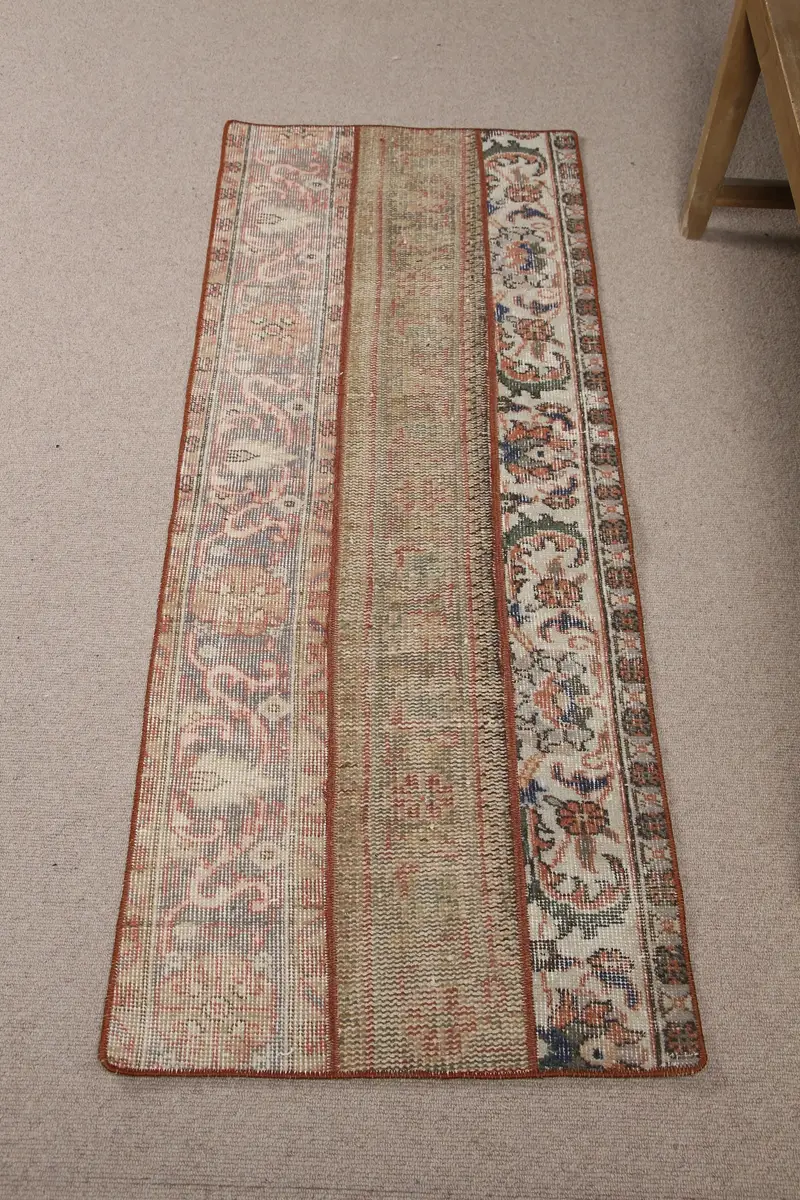Alfombra turca vintage, alfombra Oushak de 1,9x5,3 pies, alfombra de lana maciza roja marrón - 1