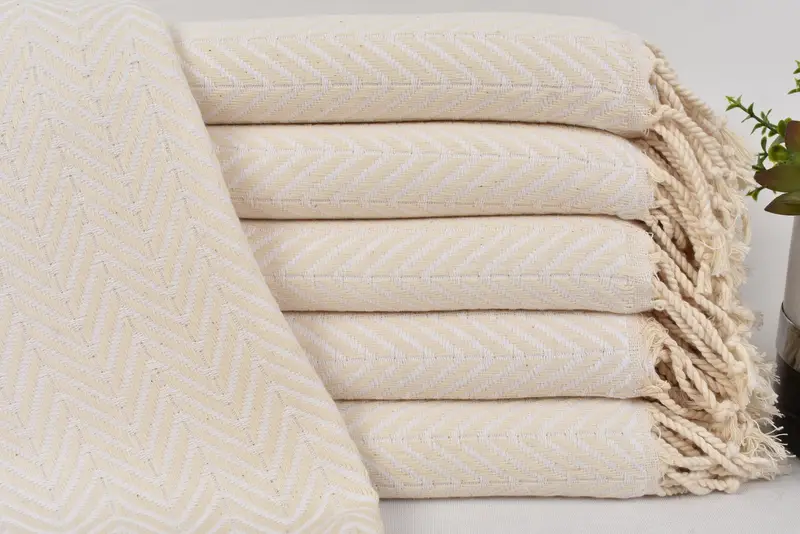 Neutral Towel Embroidered Cotton Bath Towel, White and Beige, 70x40 Inches