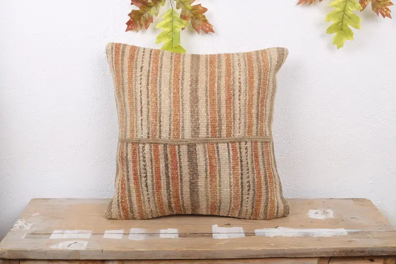 Bej, Kahverengi Patchwork Kırlent, 16x16 Vintage Kırlent