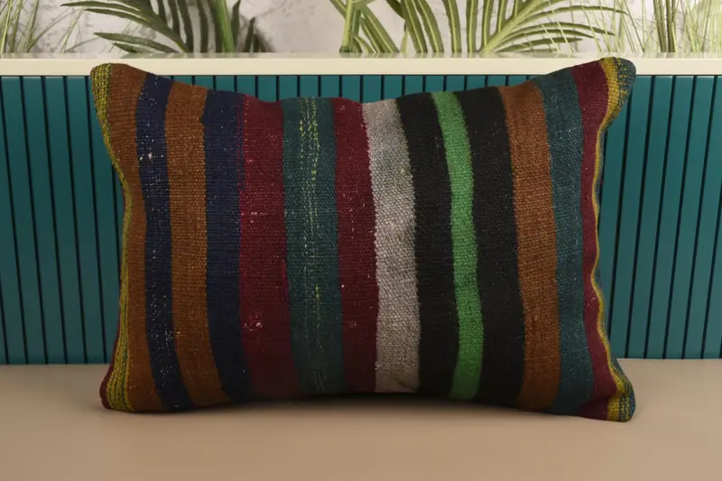 Turkish Striped Wool Pillow Cover, Moroccan 16x24 inch Red Euro Sham - 1